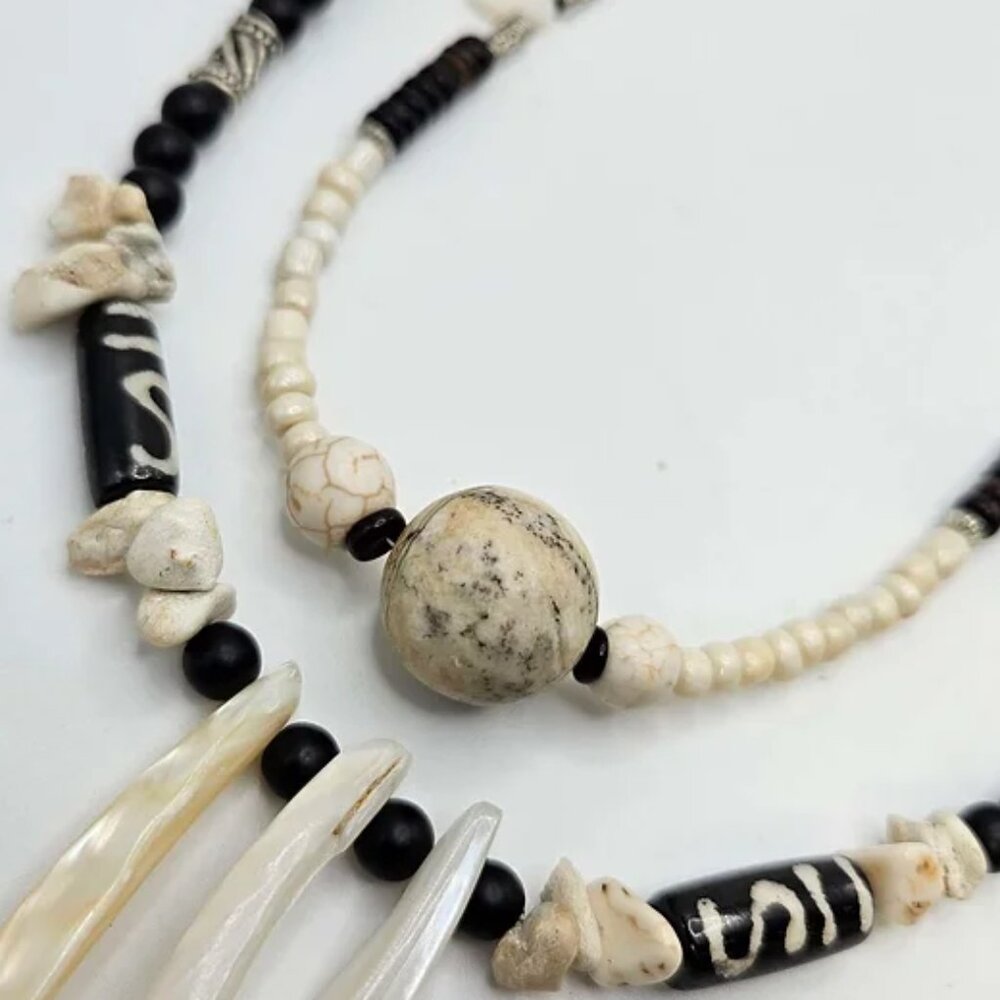 Boho Bone Black & Ivory 2-Strand 24" Necklace